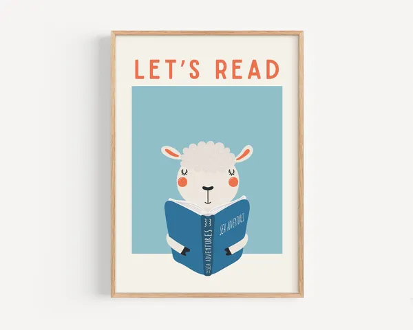 Kids Reading Poster, Cute Playroom Wall Art