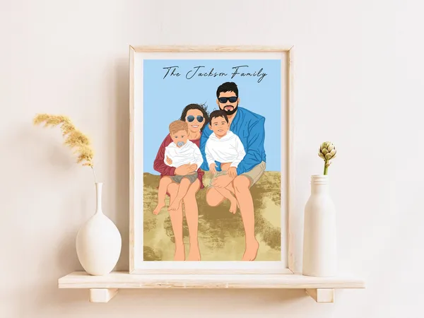 Custom Faceless Family Portrait, Father's Day Art Print