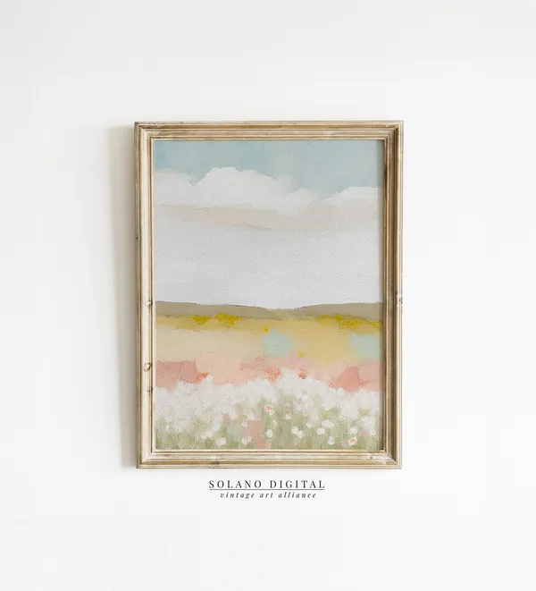 Spring Landscape Art Print, Country Farmhouse Pastel