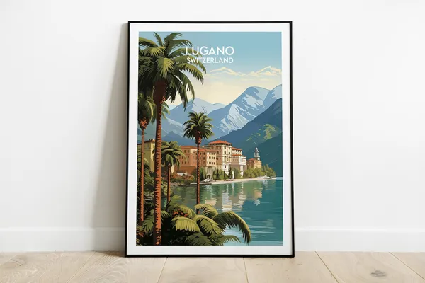 Lugano Travel Poster, Switzerland Place Print