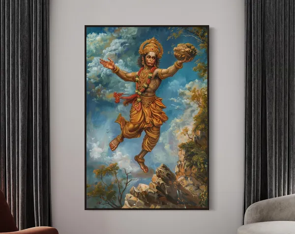 Lord Hanuman Spiritual Art Print, Hindu Wall Decor