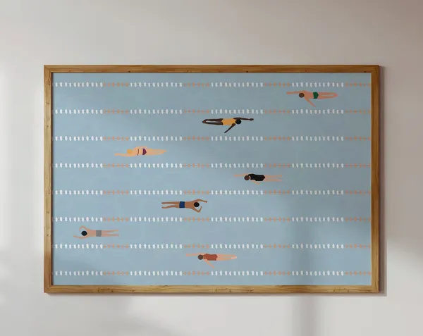 Tiny Swimmers Art Print, Minimalist Summer Poster