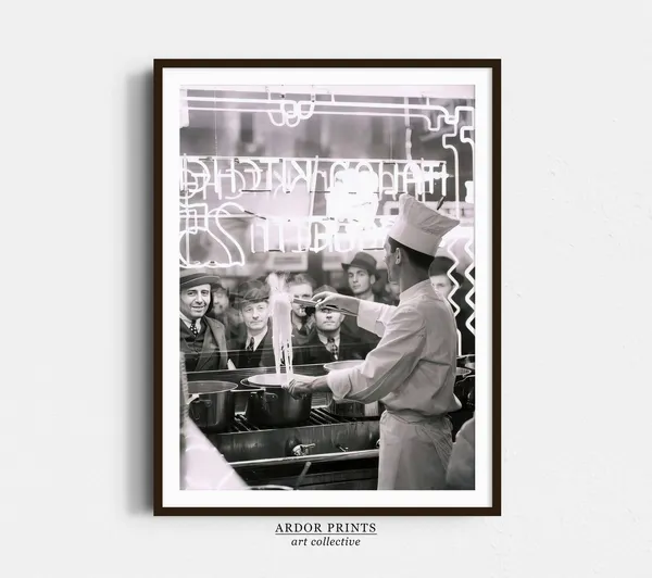 Chef Cooking Spaghetti, Vintage Italian Restaurant Art
