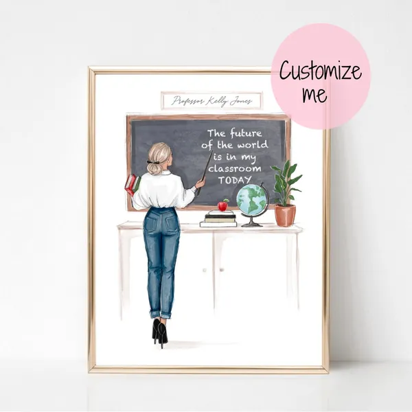 Custom Name Teacher Fashion Illustration Art Print