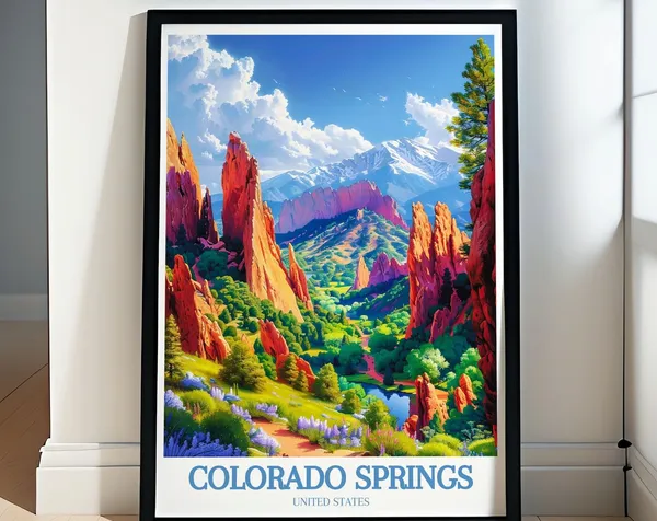 Colorado Springs Travel Poster, Garden Of Gods & Pikes Peak