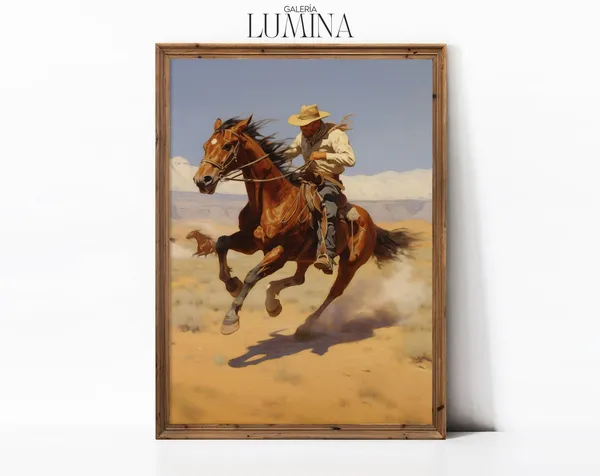 Western Cowboy Painting, Mid-Century Landscape Art Print