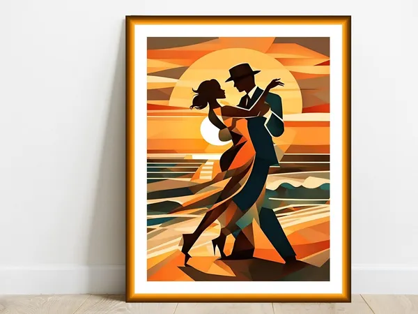 Dancing Retro Couple Abstract Art Print, Modern Romance
