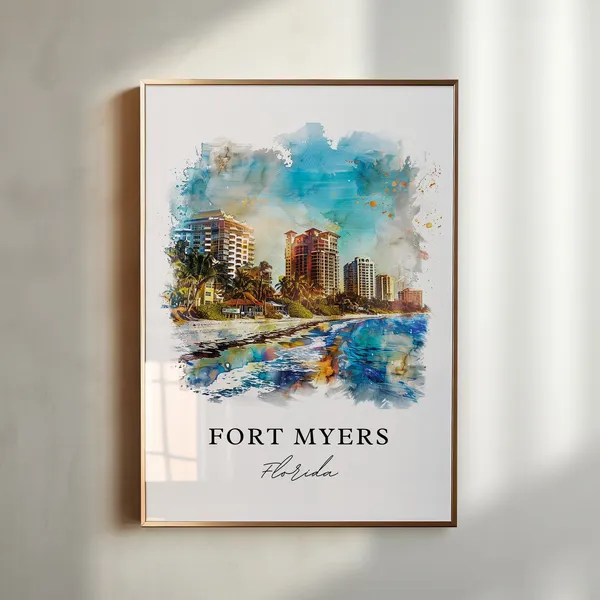 Fort Myers Watercolor Travel Poster, Florida Print