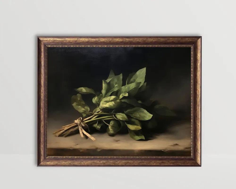 Basil Herbs Vintage Still Life Herbarium Print