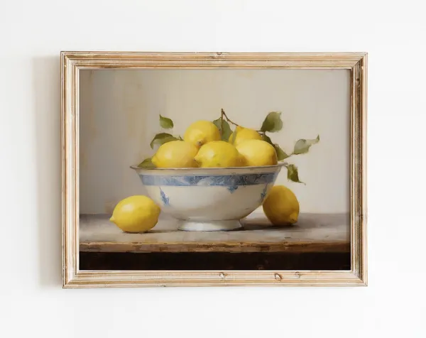 Vintage Lemon Still Life, French Country Art Print