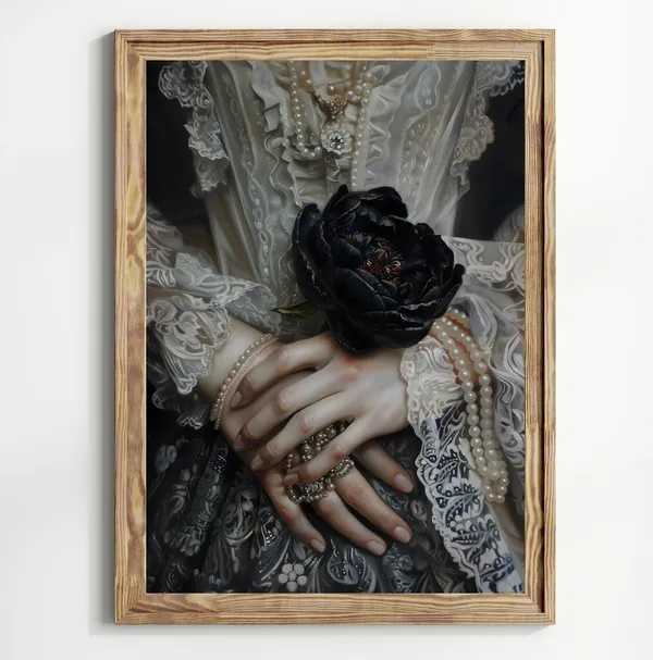 Black Peony Vintage Victorian Dark Moody Art Print