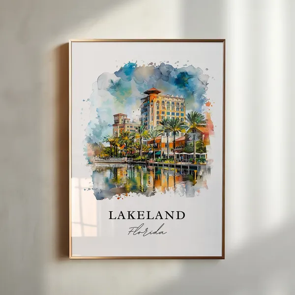 Lakeland FL Travel Poster, Florida Watercolor Art Print
