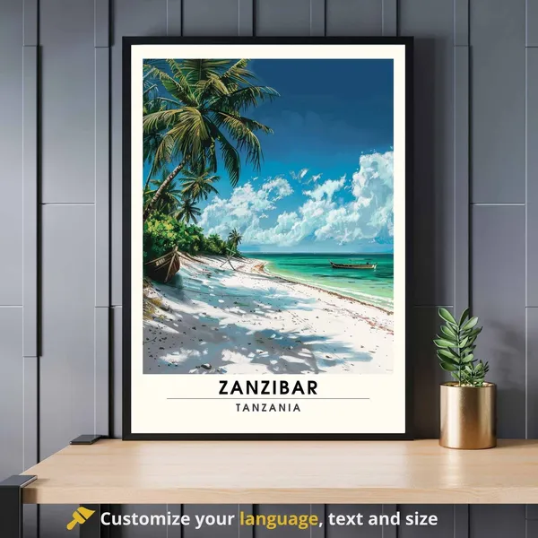Zanzibar Travel Poster, White Sandy Beach Paradise
