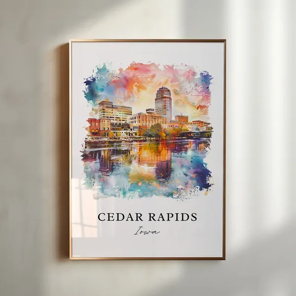 Cedar Rapids Iowa Watercolor Travel Poster