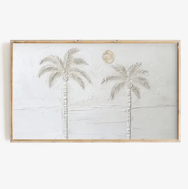 Minimalist Palm Tree Painting, Neutral Tropical Beach