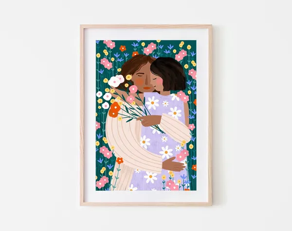 Mother And Daughter In The Wildflower Garden Art Print