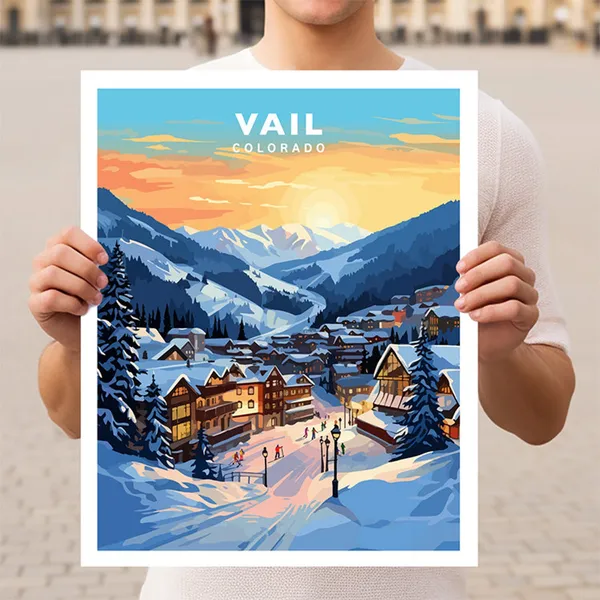 Vail Colorado Travel Poster, USA Mountain Destination