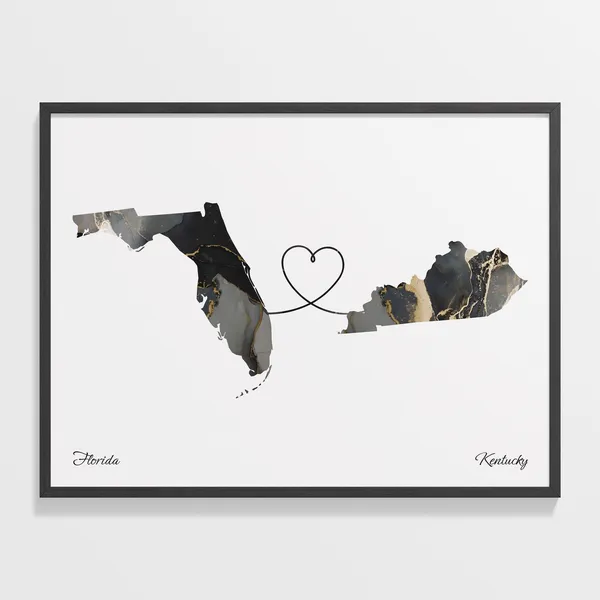 Florida To Kentucky Travel Map Poster, Relationship Map