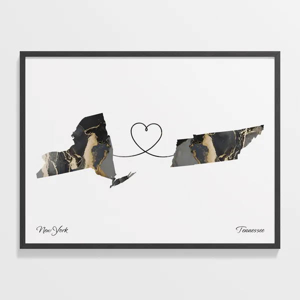 New York To Tennessee Map Poster, Travel Art
