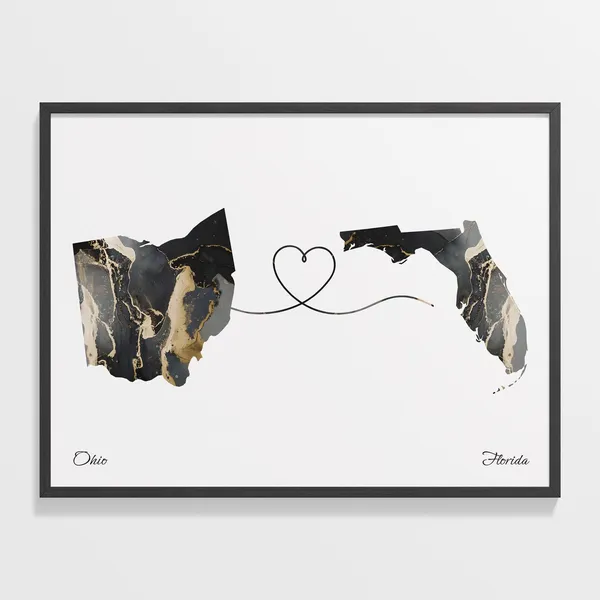 Ohio to Florida Map Travel Poster, Floridian Gift