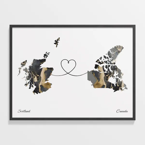 Scotland to Canada Map Poster, Travel Art Print