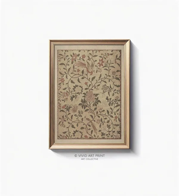 Vintage Tapestry Pattern, Antique Floral Art Print