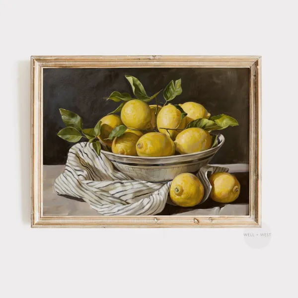 Moody Lemons Vintage Fruit Still Life Art Print