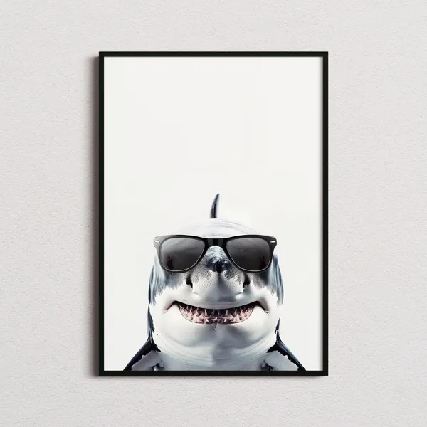 Great White Shark In Sunglasses Art Print