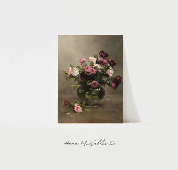 Vintage Still Life With Roses Kitchen Art Print