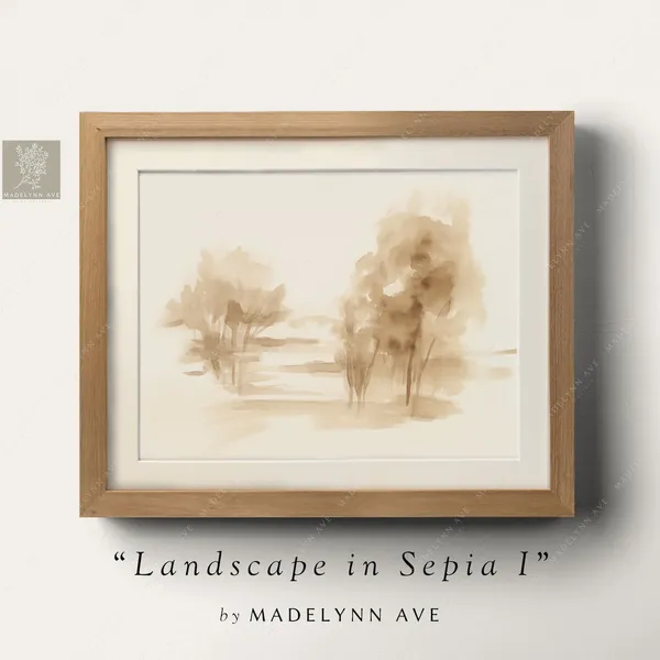 Neutral Sepia Watercolor Landscape Art Print, Modern