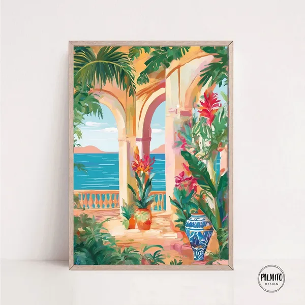 Colorful Tropical Mediterranean Balcony Art Print