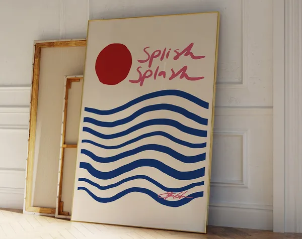 Splish Splash Mid-Century Blue Wave Poster