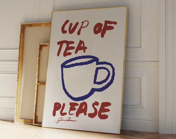 Cup Of Tea Please Poster, Mid-Century Kitchen Print