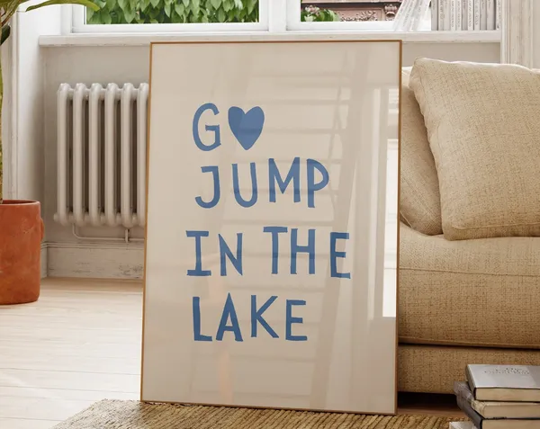 Lake House Blue Heart Typography Art Print
