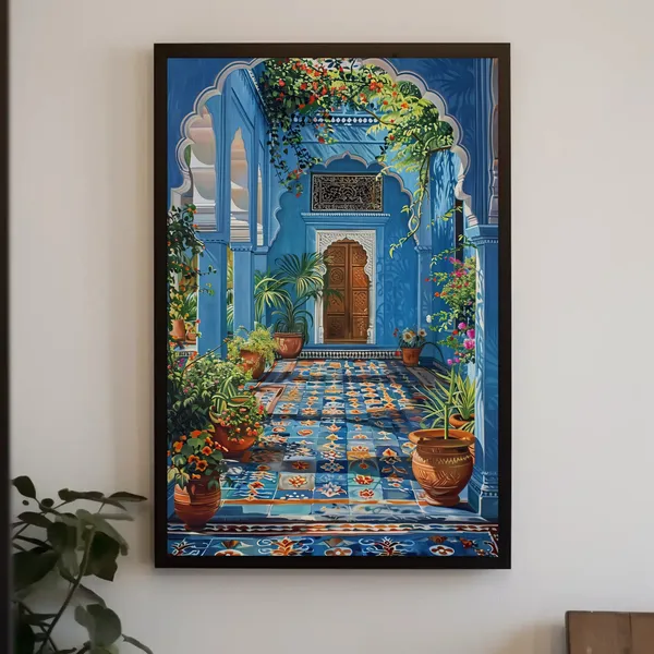 Blue Indian Palace Aangan, India Entryway Art Print