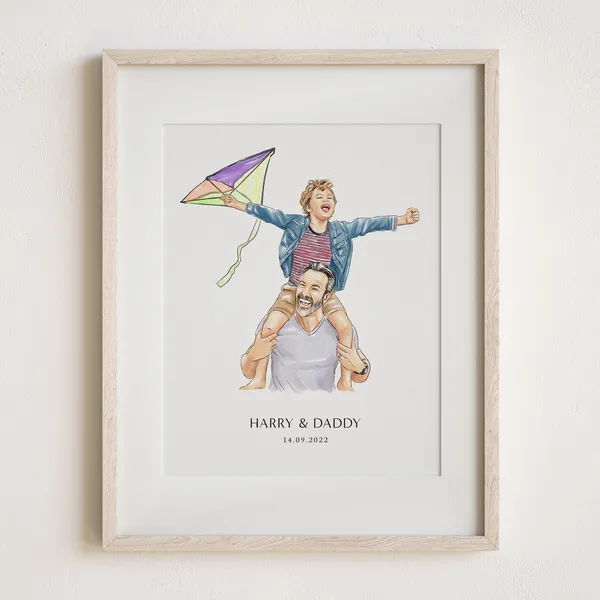 Custom Fathers Day Watercolour Portrait Gift for Dad