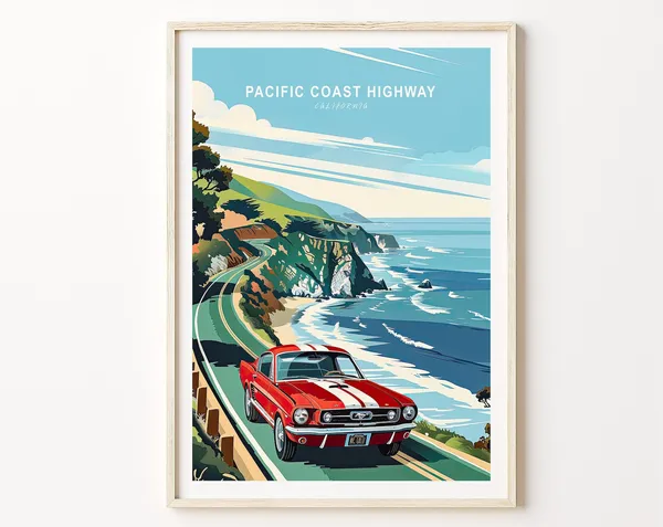 California Coastal Poster, Pacific Coast Highway Travel
