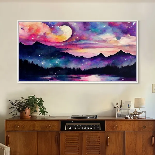 Magical Forest Print, Lake Forest Mountains Landscape