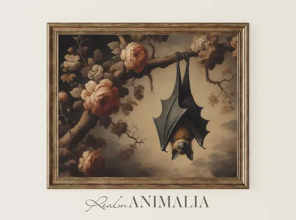 Hanging Bat Vintage Botanical Animal Art Print