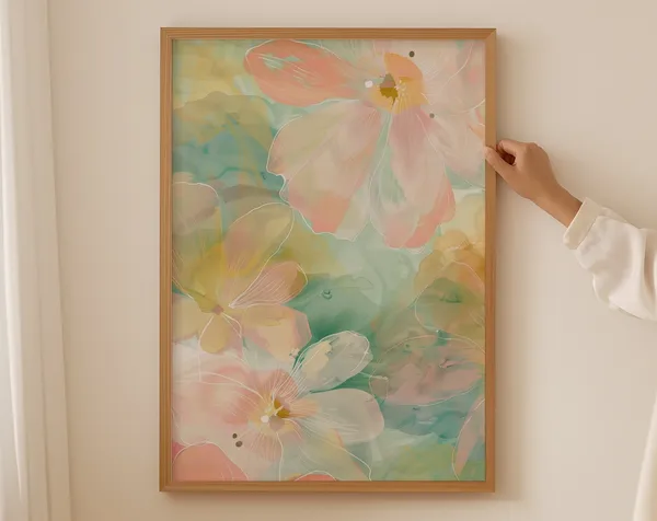 Abstract Flower Botanical Pink Green Wall Art Print