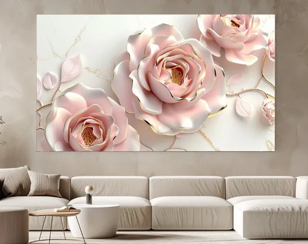 Pink Roses Abstraction Luxury Art Print for Home Decor