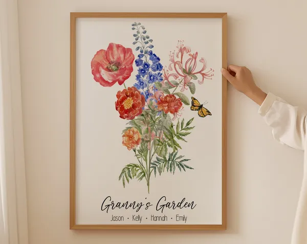 Birth Flower Family Bouquet Custom Art Print