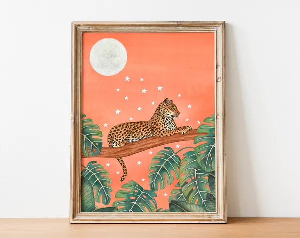 Jungle Leopard Painting, Safari Animals Art Print