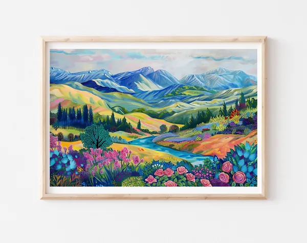 Blue Ranges Roses Floral Abstract Landscape Art Print