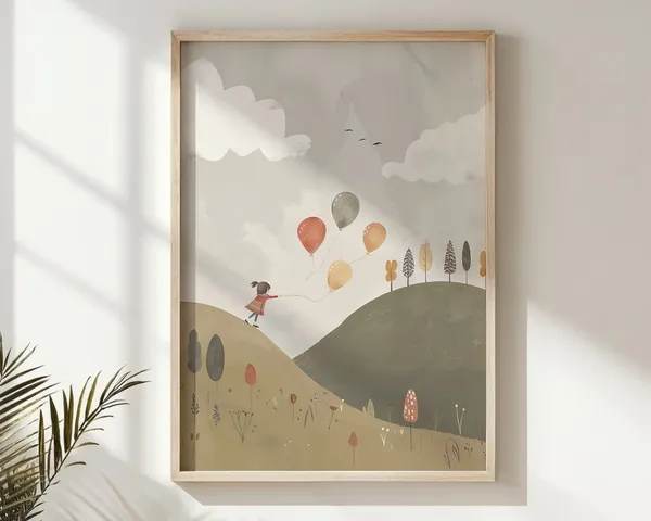 Girl With Balloons Nursery Room Wall Art Poster
