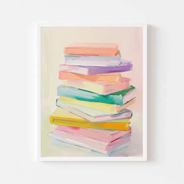 Pastel Book Stack Rainbow Reading Nook Art Print
