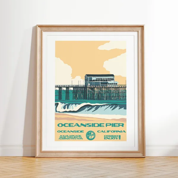 Oceanside Pier Vintage Surf Poster, Coastal Decor