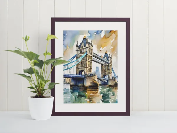 London Tower Bridge Watercolor Art Print, Travel Poster