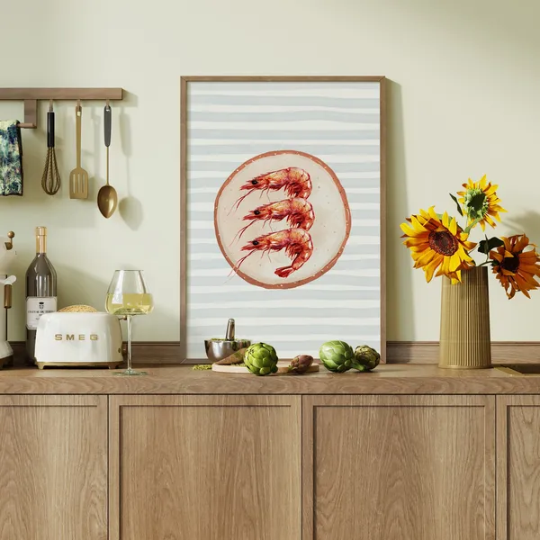 Prawn Print Vintage Food Poster, Retro Kitchen Decor