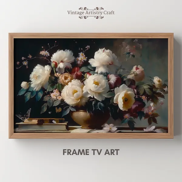 Moody Floral Still Life, Vintage Meadow Art Print